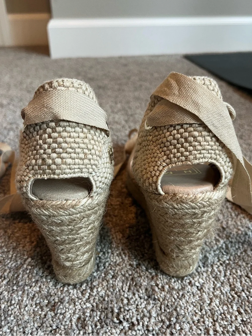 Tan Espadrille Wedge Sandals w/ Ankle Tie - Custom Peruvian Boutique Made. Sz 36